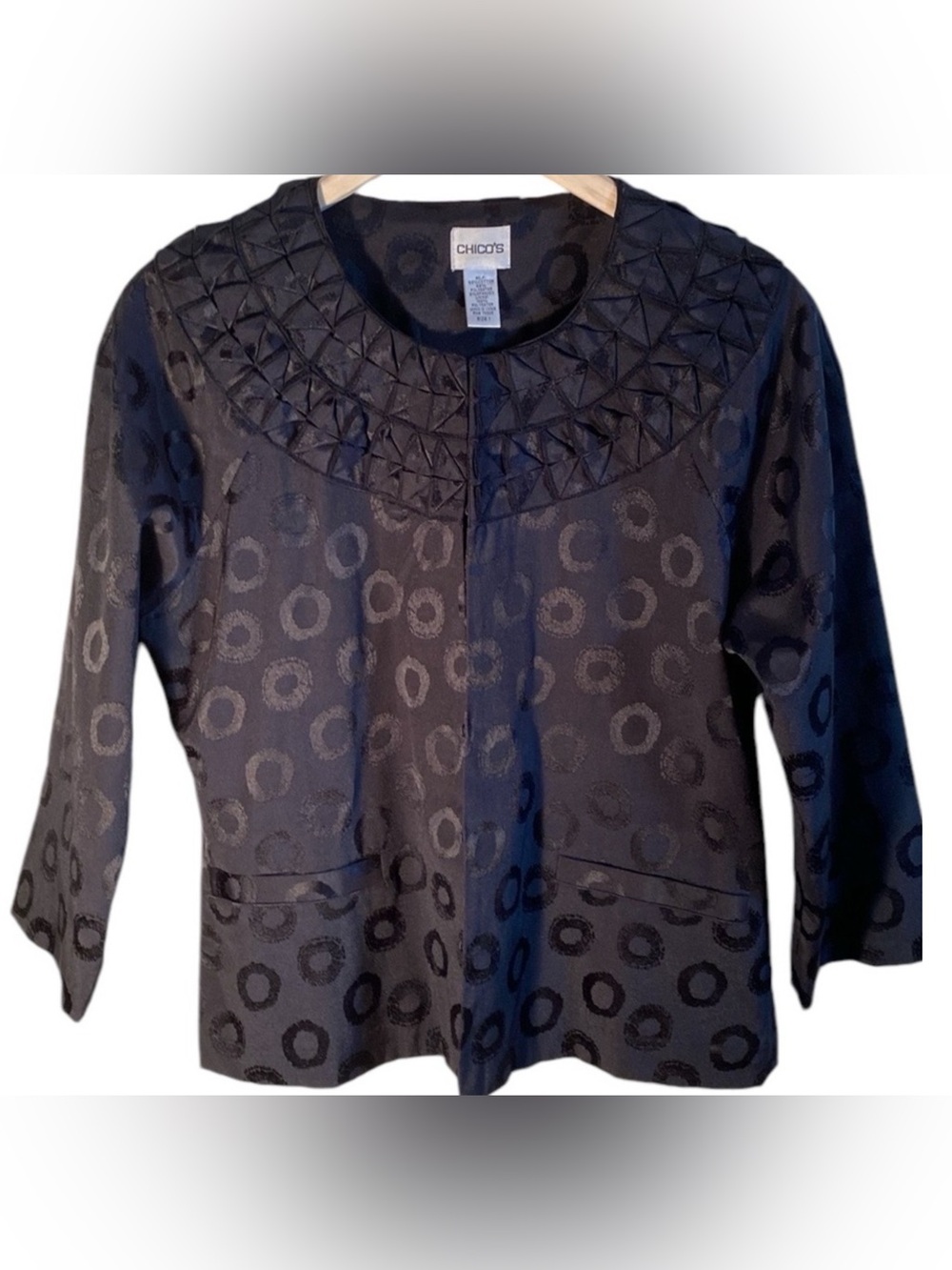 Chico's Black Quilted Yoke Circle-Print Jacket